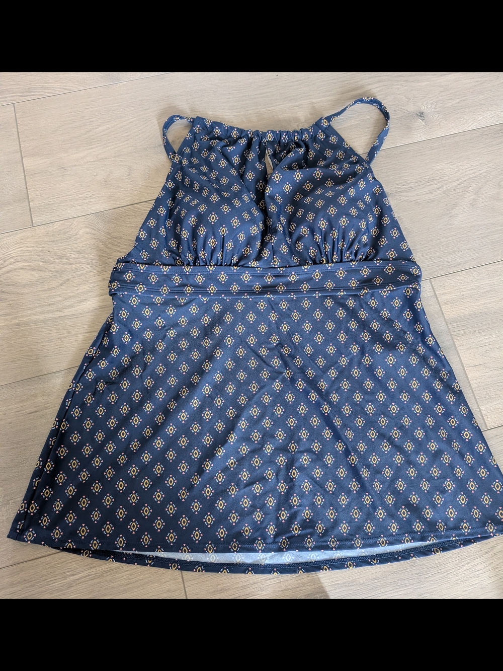 Kona Sol Navy Geometric Halter Women's Swim Top Size Large 12-14